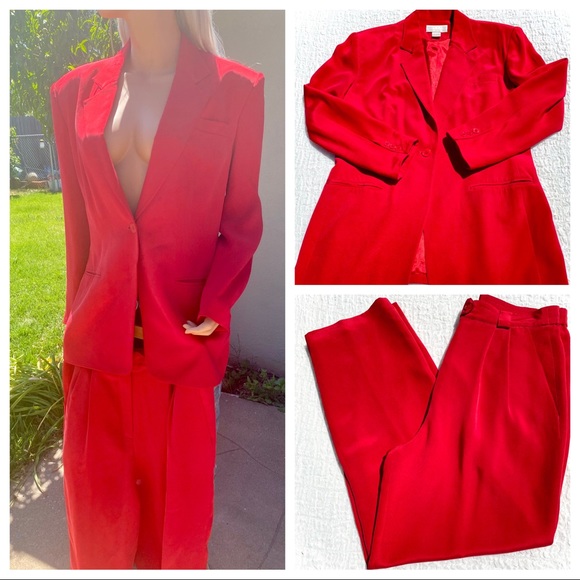 red silk pants suit